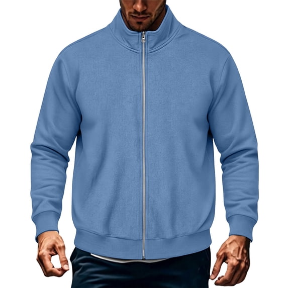 LYSMORA 2026 Men's Stand Collar Full Zip Sweatshirt Jacket, Ribbed Cuff & Hem Loose Fit Lightweight Casual Layering Outerwear