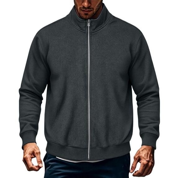 LYSMORA 2026 Men's Stand Collar Full Zip Sweatshirt Jacket, Ribbed Cuff & Hem Loose Fit Lightweight Casual Layering Outerwear