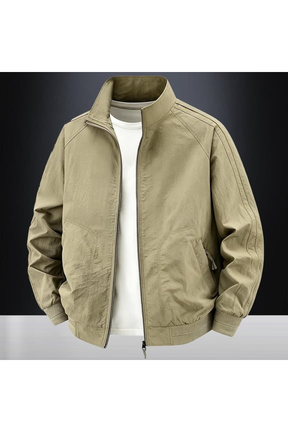 2026 Men's Stand Collar Lightweight Windbreaker Jacket, Elastic Mesh Cuff Curved Stitch Slip Pockets Loose Fit Daily Casual Zip Outerwear