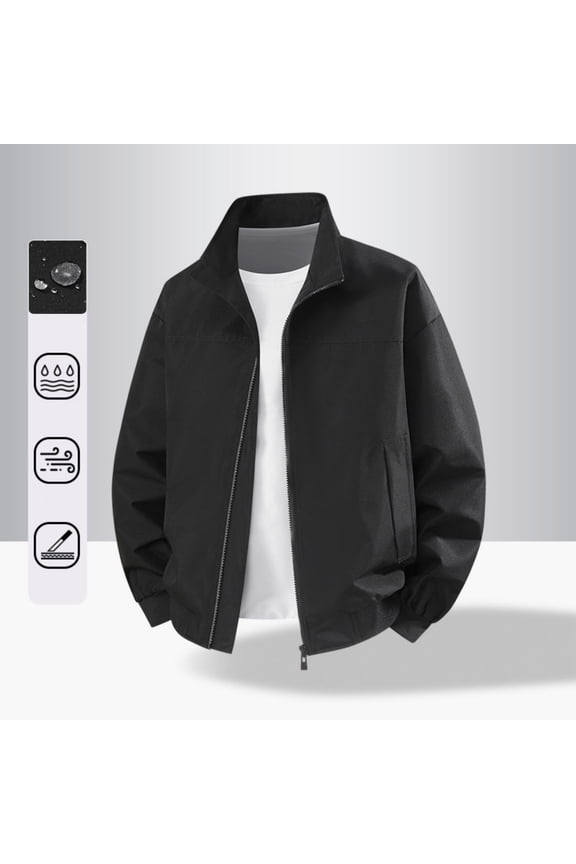 2026 Men's Stand Collar Zip Bomber Jacket, Ribbed Cuff Slip Side Pockets Loose Fit Casual Daily Outerwear