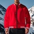 thumbnail image 1 of LYSMORA 2026 Men's Striped Rib Collar Varsity Jacket, Snap Button Front Slip Side Pockets Loose Fit Fall Winter Casual Baseball Outerwear, 1 of 6