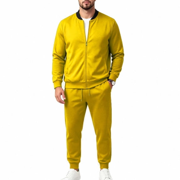 LYSMORA Men's Bomber Tracksuit Set Full Zip Jacket Drawstring Jogger Pants Outfit for Casual Walks and Light Training