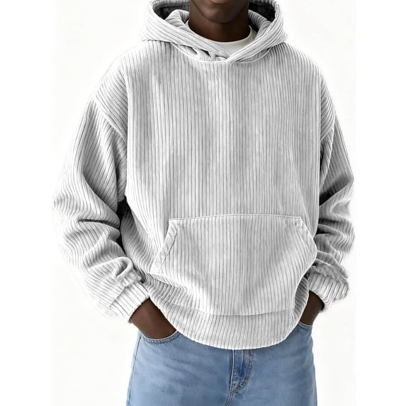 LYSMORA Men's Corduroy Pullover Hoodie, Vertical Ribbed Oversized Long Sleeve Casual Sweatshirt With Front Kangaroo Pocket