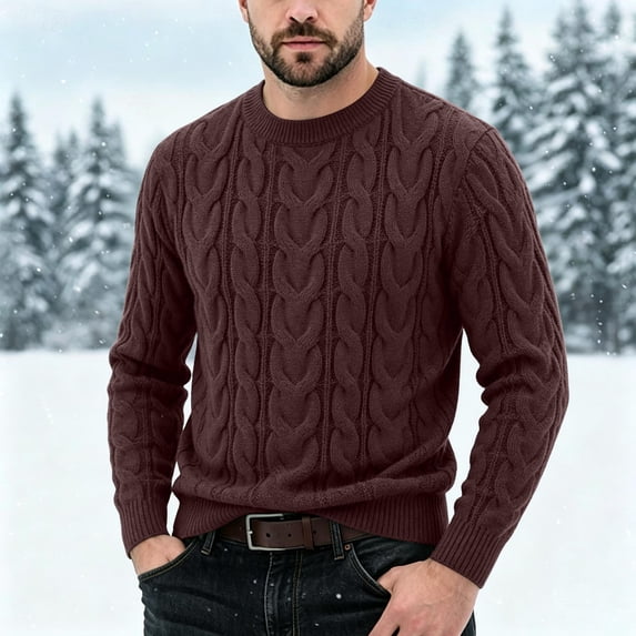 LYSMORA Men's Crew Neck Cable Knit Sweater Long Sleeve Pullover Top for Daily Commute Outdoor Walk Fall Winter Casual Outing