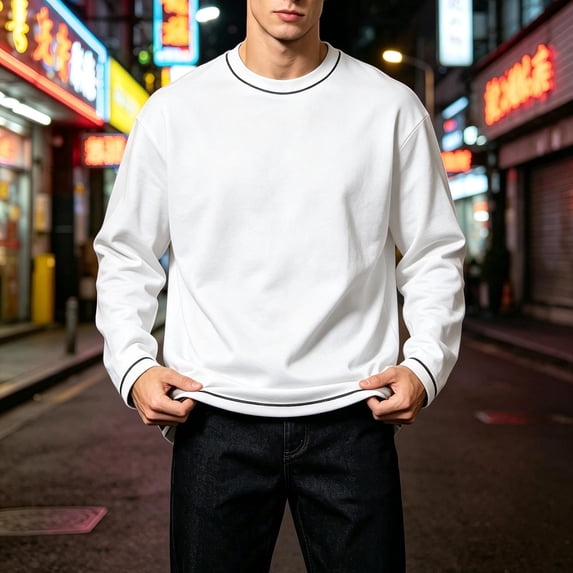LYSMORA Men's Crew Neck Contrast Stitch Pullover Sweatshirt, Long Sleeve Loose Fit Casual Street Daily Tops