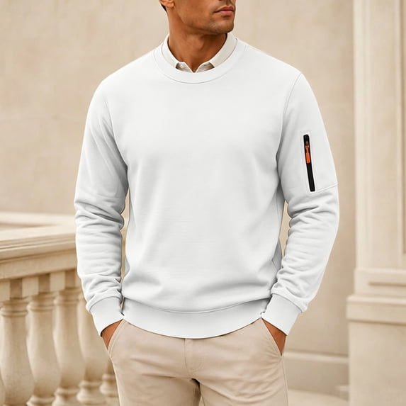 LYSMORA Men's Crew Neck Pullover Sweatshirt, Long Sleeve Zipper Arm Pocket Loose Casual Daily Athletic Tops