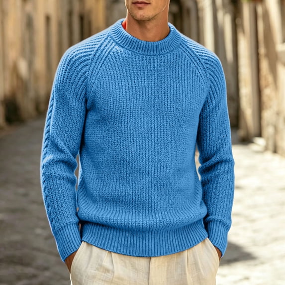 LYSMORA Men's Crew Neck Raglan Ribbed Knit Sweater Long Sleeve Pullover Top for Daily Commute City Stroll Fall Winter Casual Outing