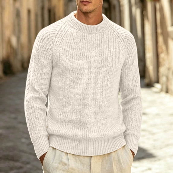 LYSMORA Men's Crew Neck Raglan Ribbed Knit Sweater Long Sleeve Pullover Top for Daily Commute City Stroll Fall Winter Casual Outing