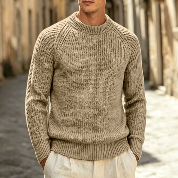 LYSMORA Men's Crew Neck Raglan Ribbed Knit Sweater Long Sleeve Pullover Top for Daily Commute City Stroll Fall Winter Casual Outing