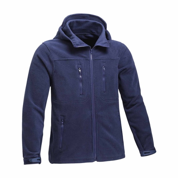 LYSMORA Men's Full Zip Hooded Fleece Jacket, Multi Zipper Pocket Adjustable Cuff Outdoor Lightweight Warm Outerwear