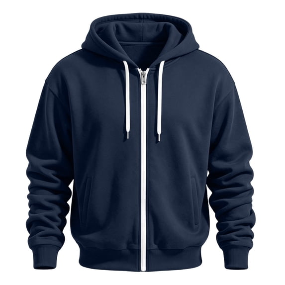 LYSMORA Men's Full Zip Hooded Sweatshirt, Solid Color Long Sleeve Loose Fit Zip Up Hoodie Jacket With Side Hand Pockets