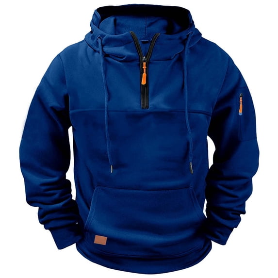 LYSMORA Men's Half Zip Pullover Hoodie, Zipper Arm Pocket Small Leather Tab Long Sleeve Outdoor Athletic Sweatshirt With Front Kangaroo Pocket