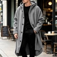 thumbnail image 1 of LYSMORA Men's Hooded Long Wool Blend Coat Button Front Oversized Mid Calf Outerwear Winter Casual Overcoat, 1 of 8