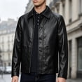 thumbnail image 1 of LYSMORA Men's Lapel Faux Leather Jacket Button Front Casual Outerwear Multi Pocket Shirt Style Coat for Daily Wear, 1 of 5