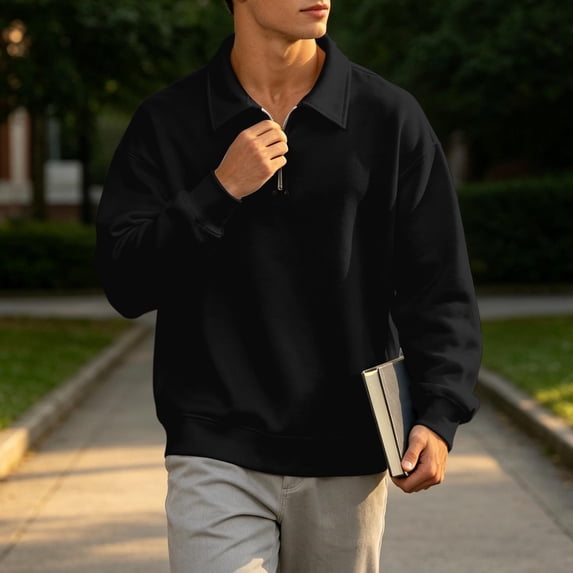 LYSMORA Men's Lapel Half Zip Pullover Sweatshirt, Long Sleeve Loose Fit Casual Daily Street Athletic Tops
