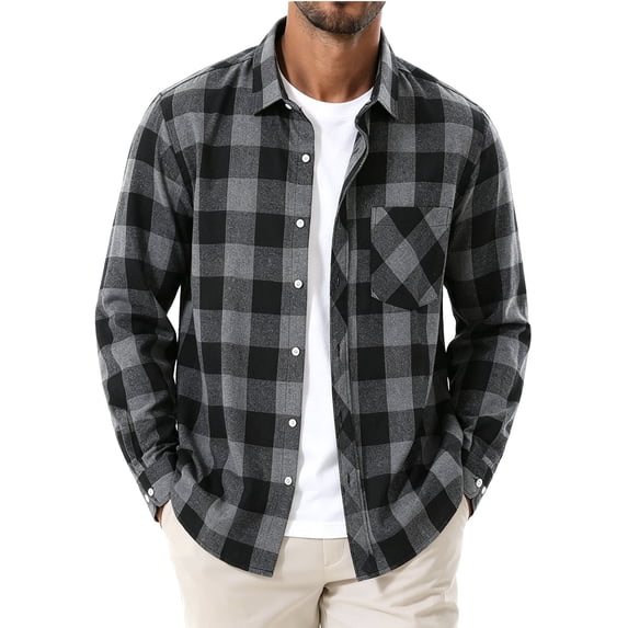 LYSMORA Men's Plaid Flannel Button Down Shirt Long Sleeve Lapel Collar Casual Button Up Shirt with Chest Pocket Regular Fit for Work Travel Daily Outdoor
