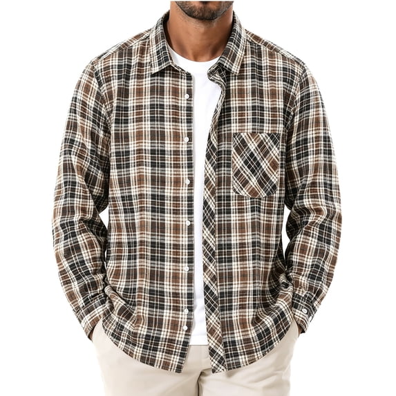 LYSMORA Men's Plaid Flannel Button Down Shirt Long Sleeve Lapel Collar Casual Button Up Shirt with Chest Pocket Regular Fit for Work Travel Daily Outdoor