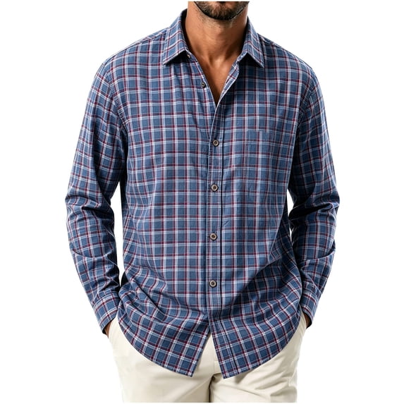 LYSMORA Men's Plaid Flannel Button Down Shirt Long Sleeve Lapel Collar Shirt with Chest Pocket Regular Fit Casual Button Up Shirt for Work Daily Travel