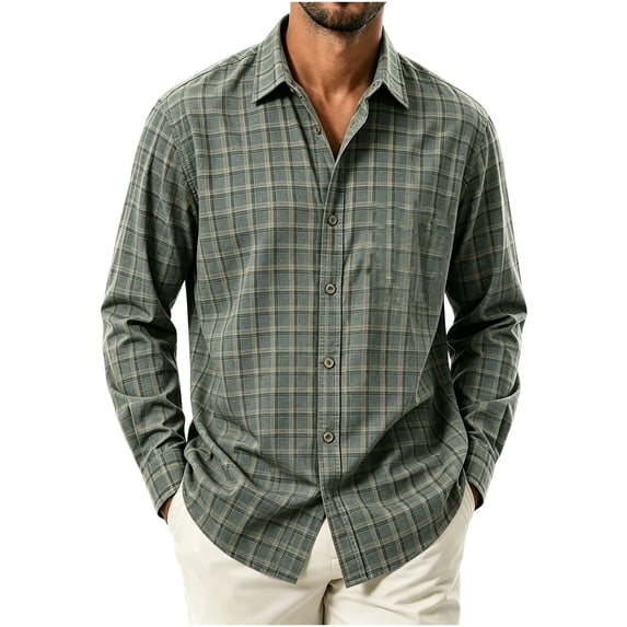 LYSMORA Men's Plaid Flannel Button Down Shirt Long Sleeve Lapel Collar Shirt with Chest Pocket Regular Fit Casual Button Up Shirt for Work Daily Travel