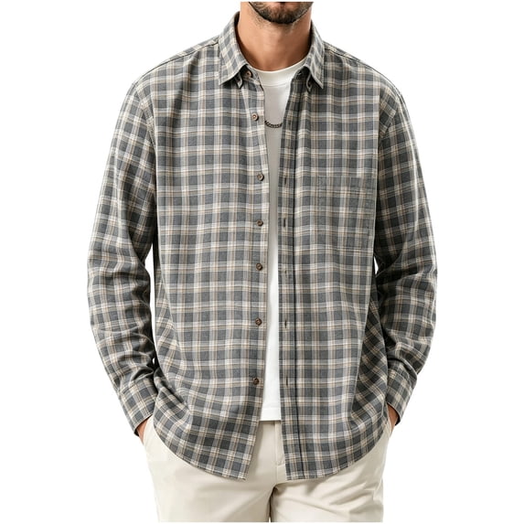 LYSMORA Men's Plaid Flannel Button Down Shirt Long Sleeve Lapel Collar Shirt with Chest Pocket Regular Fit Casual Button Up Shirt for Work Daily Travel