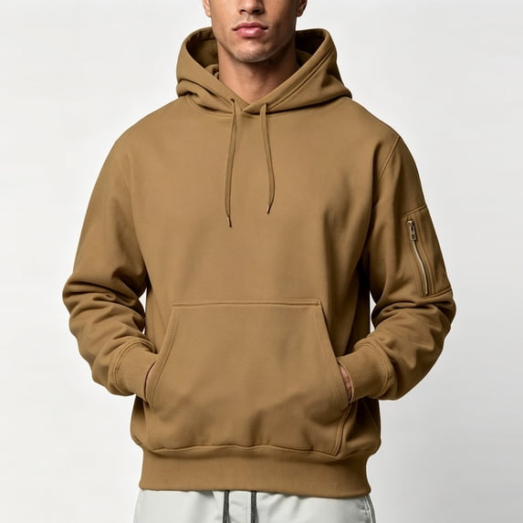 LYSMORA Men's Pullover Hoodie, Zipper Arm Pocket Long Sleeve Loose Fit Casual Athletic Sweatshirt With Front Kangaroo Pocket