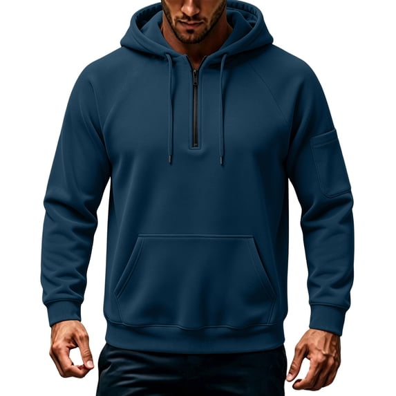 LYSMORA Men's Quarter Zip Hoodie Pullover, Raglan Long Sleeve with Sleeve Pocket Loose Casual Athletic Sweatshirt Tops