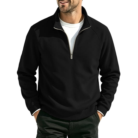 LYSMORA Men's Quarter Zip Stand Collar Pullover Sweatshirt, Long Sleeve Loose Casual Athletic Top With Side Pockets
