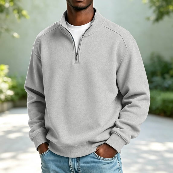 LYSMORA Men's Quarter Zip Stand Collar Pullover Sweatshirt, Raglan Long Sleeve Loose Casual Athletic Tops with Side Hand Pockets