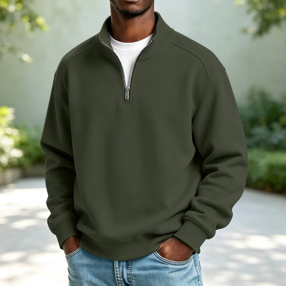 LYSMORA Men's Quarter Zip Stand Collar Pullover Sweatshirt, Raglan Long Sleeve Loose Casual Athletic Tops with Side Hand Pockets