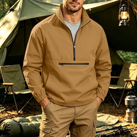LYSMORA Men's Raglan Sleeve Quarter Zip Anorak Jacket Stand Collar Zip Pocket Windbreaker for Camping Hiking Travel Outdoor Daily Wear
