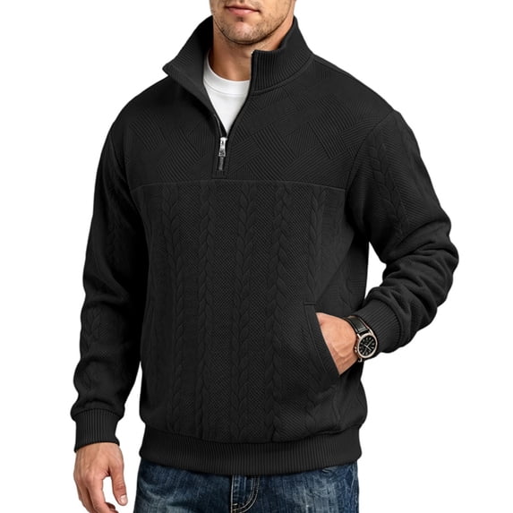 LYSMORA Men's Textured Quarter Zip Pullover Sweatshirt, Stand Collar Long Sleeve Loose Casual Athletic Tops with Side Hand Pockets
