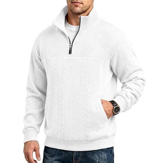 LYSMORA Men's Textured Quarter Zip Pullover Sweatshirt, Stand Collar Long Sleeve Loose Casual Athletic Tops with Side Hand Pockets
