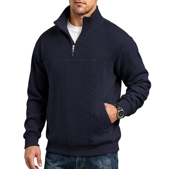 LYSMORA Men's Textured Quarter Zip Pullover Sweatshirt, Stand Collar Long Sleeve Loose Casual Athletic Tops with Side Hand Pockets