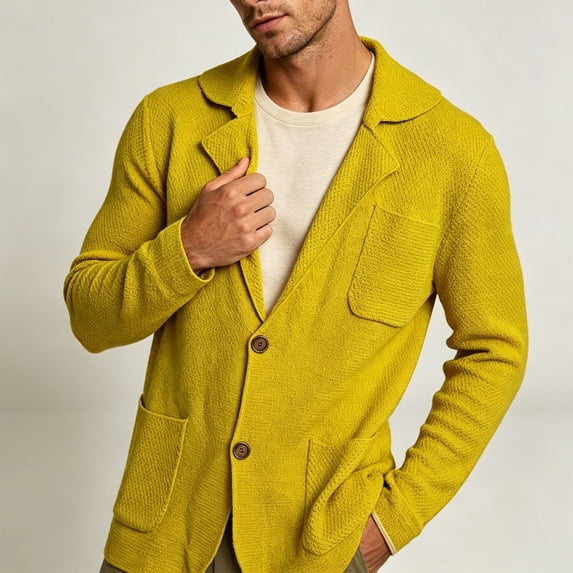 LYSMORA Men's Waffle Knit Blazer Notched Lapel Button Front Long Sleeve Knit Sport Coat for Office and Social Gatherings