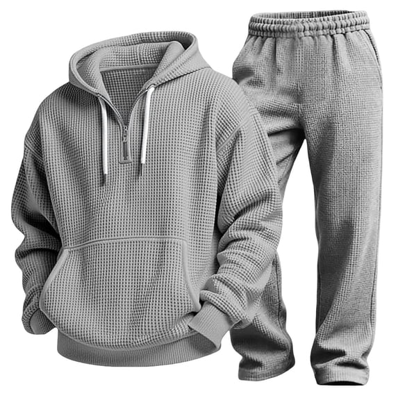 LYSMORA Men's Waffle Knit Quarter Zip Hoodie Tracksuit Set, 2 Piece Long Sleeve Pullover Sweatshirt & Elastic Waist Jogger Pants Loungewear Outfit