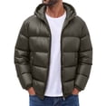 thumbnail image 1 of LYSMORA Mens Adjustable Drawcord Hooded Puffer Jacket Full Zip Elastic Cuff Windproof Warm Winter Daily Outer Coat Hand Pockets, 1 of 6