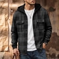 thumbnail image 1 of LYSMORA Mens Drawstring Hooded Long Sleeve Plaid Flannel Shacket Dual Chest Patch Pockets Ribbed Cuffs Button Front Casual Street Outer Jacket Top, 1 of 8