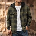 thumbnail image 1 of LYSMORA Mens Drawstring Hooded Long Sleeve Plaid Flannel Shacket Dual Chest Patch Pockets Ribbed Cuffs Button Front Casual Street Outer Jacket Top, 1 of 8