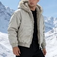 thumbnail image 1 of LYSMORA Mens Faux Fur Lined Hooded Bomber Jacket Snap Zipper Dual Closure Warm Winter Casual Outer Coat Rib Cuff Hem, 1 of 8