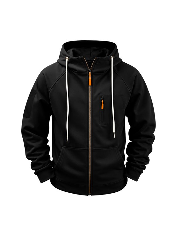 Mens Full Zip Hooded Sweatshirt Jacket Raglan Long Sleeve Casual Zip Up Hoodie With Zipper Chest Pocket Front Pouch Pockets
