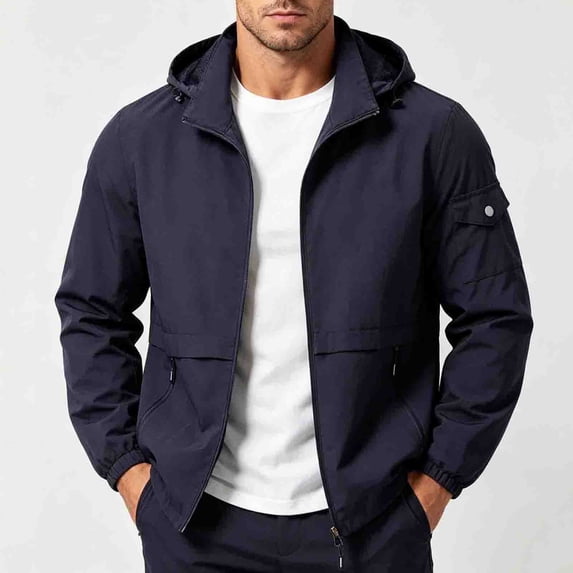 LYSMORA Mens Hooded Softshell Jacket Cargo Sleeve Pocket Zipper Side Pockets Elastic Cuff Windproof Daily Outdoor Coat
