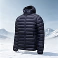 thumbnail image 1 of LYSMORA Mens Lightweight Hooded Puffer Jacket Full Zip Warm Insulated Winter Travel Coat Zipper Side Pockets, 1 of 8
