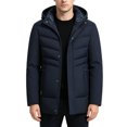 thumbnail image 1 of LYSMORA Mens Mid Length Detachable Hood Quilted Puffer Coat Zip Snap Windproof Winter Warm Parka Business Casual Outerwear Jacket, 1 of 7