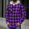 thumbnail image 1 of LYSMORA Mens Plaid Button Down Hooded Shirt Long Sleeve Chest Pocket Casual Outdoor Hoodie Shacket, 1 of 5