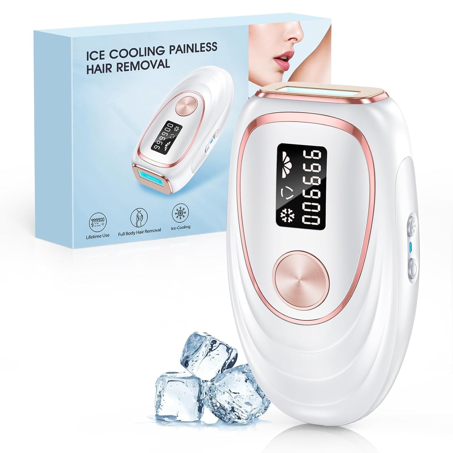 LYSMOSKI Laser Hair Removal for Women and Men, Ice-Cooling IPL Hair Removal Device for Armpits Legs Arms Face Bikini Line, Nearly Painless, Effective & Long-Lasting Hair Removal from Home, White