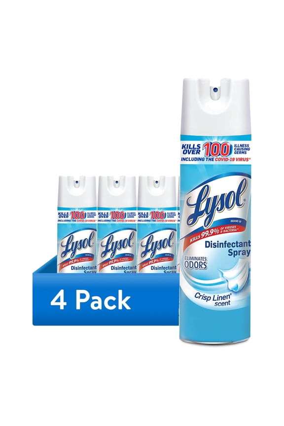 (4 pack) Lysol Disinfectant Spray, Sanitizing and Antibacterial Spray, Crisp Linen Scent, 19 fl oz, 2 Pack