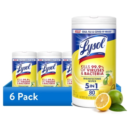 (6 pack) Lysol® Disinfectant Wipes, Multi-Surface Antibacterial Cleaning Wipes, Lemon and Lime Blossom, 80 Count