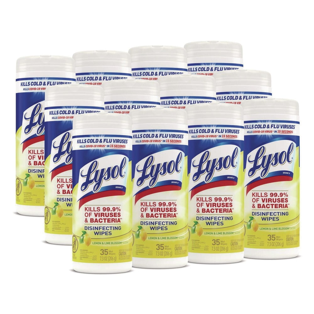LYSOL Brand 19200-81145 7 in. x 7.25 in. 1-Ply Disinfecting Wipes - Lemon and Lime Blossom, White (35 Wipes/Canister, 12 Canisters/Carton)