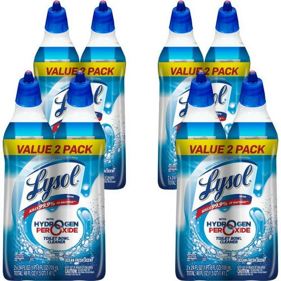 LYSOL Brand Toilet Bowl Cleaner with Hydrogen Peroxide, Ocean Fresh, 24 oz Angle Neck Bottle, 2/Pack, 4 Packs/Carton