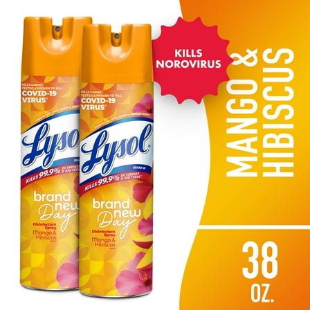 Lysol Brand New Day Disinfectant Sanitizing Antibacterial Sprays, Mango & Hibiscus, 19 fl oz, 2 pack